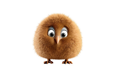 Cute Brown Children Kiwi Standing on His Little Leg 3D Character Isolated on Transparent Background PNG.