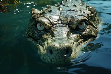 AI illustration of a crocodile submerged underwater