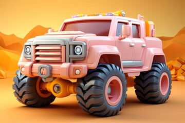Pastel orange toy monster truck, inspiring young adventurers with vibrant and energetic pastels, Generative AI