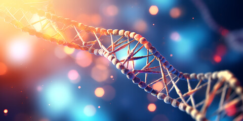 A close up of a dna strand with purple background , depicting a dna strand showcasing the intricate beauty of the genetic molecule with a touch with generative ai
