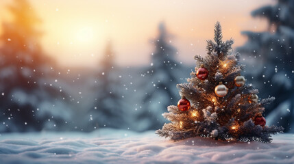 Christmas and New Year background with Christmas tree and snowflakes.