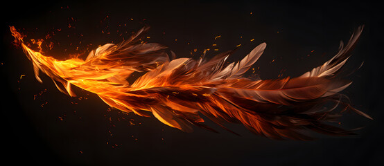 A burning white feather on a black background 3