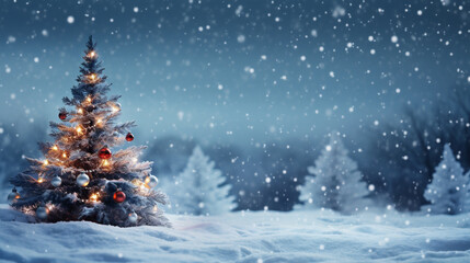 Fototapeta na wymiar Christmas and New Year background with Christmas tree and snowflakes.