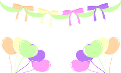 colorful heart shaped balloon and ribbon background with child's birthday theme in beautiful and bright purple color