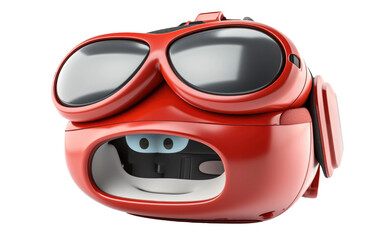 Shiny Red Cute VR Headset 3D Cartoon Isolated on Transparent Background PNG.