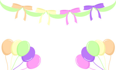 colorful balloon and ribbon background with child's birthday theme in beautiful and bright purple color