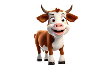 Beautiful Cow is Standing 3D Cartoon Isolated on Transparent Background PNG.