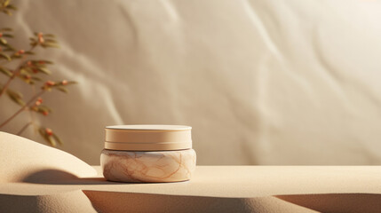 Fototapeta na wymiar Modern skin moisturiser jar with rock texture. Eco friendly or recycled product