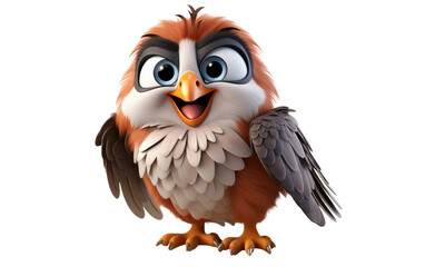 Beautiful Colorful Hawk Bird 3D Cartoon Isolated on Transparent Background PNG.