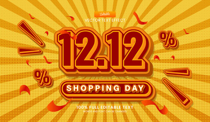 Design editable text effect, 1212 Shoping Day 3d cartoon vector illustration - obrazy, fototapety, plakaty
