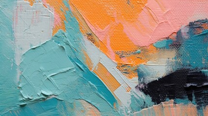 Close up of turquoise and teal paint on canvas background.