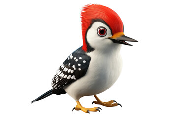 Colorful Cute Woodpecker Bird 3D Cartoon Isolated on Transparent Background PNG.