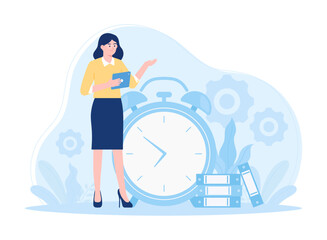 Workers carry out time management concept flat illustration
