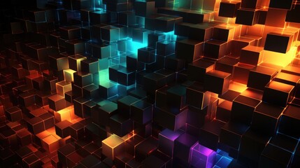 Abstract composition of colorful cubes in the shape of squares background.