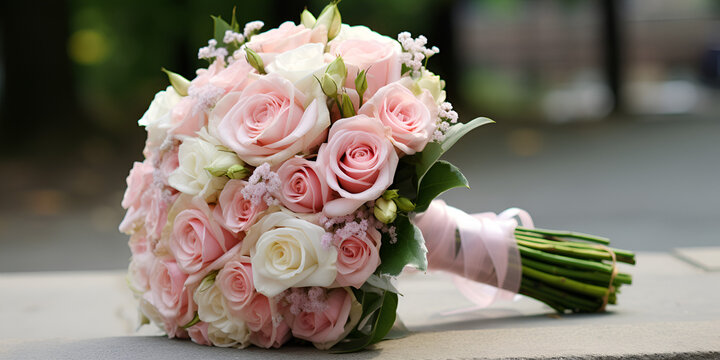 A Captivating Wedding Bouquet for Forever LoveEternal Blooms ,Free photo view of delicate rose flowers with generative ai