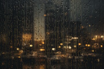 Rain drops on window with city lights blurred background,  Rainy weather concept - obrazy, fototapety, plakaty