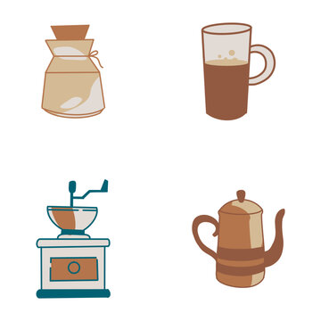Coffee Making Equipment On White Background. Vector Illustration Set. 