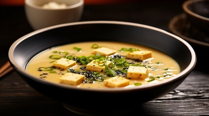 Asian cuisine. Japanese miso soup made from tofu