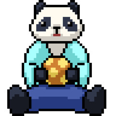 pixel art panda holding ball