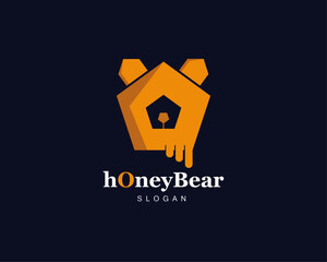 Honey Bear Pentagon logo design vector template. Animal logo template. Animal logo