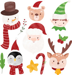Watercolor Illustration set of Christmas character