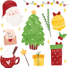 Watercolor Illustration set of Christmas ornaments