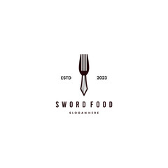 Fork with sword logo, warrior restaurant logo concept
