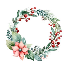watercolor chrismast wreath ,christmas decoraction, watercolor illustrations