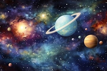 Planets and galaxy, science fiction background wallpaper