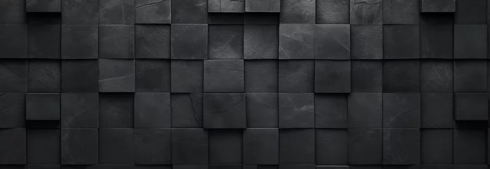 Foto op Canvas Black antharcite dark stone concrete cement texture with square cubes mosaic background panorama banner long © GustavsMD