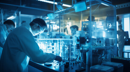 Obraz premium Scientist working in a Pharmaceutical or Technological industry. Ai generative.