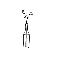 One Line Branch with flower in vase Vector Drawing. Style Template Flower in vase. Modern Minimalist Simple Linear Style.