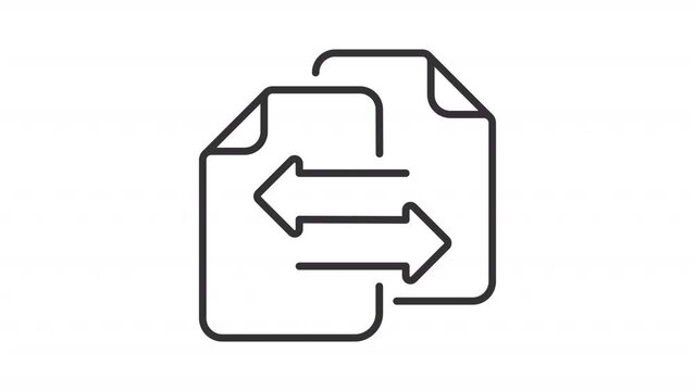 2D black creative thin line animation of documents with arrow symbols, HD video with transparent background, seamless loop 4K video representing comparison icons.