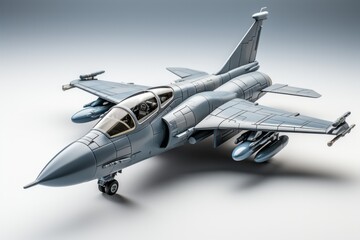 Toy fighter jet, inspiring dreams of aerial combat in a minimalist and sleek form, on isolated on white background, Generative AI
