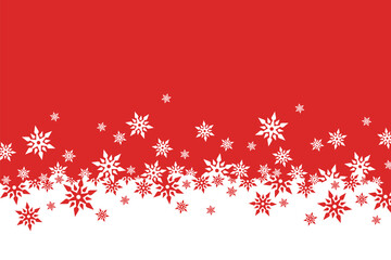 Horizontal banner with white and red Christmas symbols. Christmas snowflakes. Winter background with place for text. Flat style.
