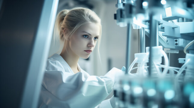 Scientist working in a Pharmaceutical or Technological industry. Ai generative.