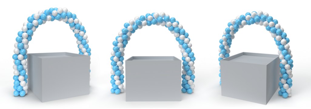 3d rendering of Arch Balloons Isolated.,White and Blue Balloons in Shape of Arc., white and blue balloon arc portal wrapper product display.