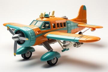 Toy military transport plane, inspiring dreams of airborne missions in soothing colors, on isolated on white background, Generative AI