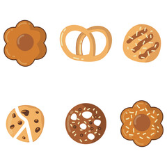 Cookies Biscuit Illustration With Trendy Design. Isolated Vector Set. 