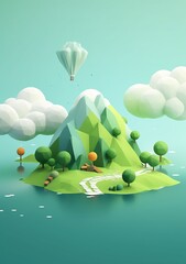 Cartoon style landscape with grass and clouds Created with generative Ai