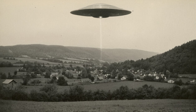 Futuristic Flying Saucer Invades Earth: 50s Sci-Fi Extraterrestrial Abduction