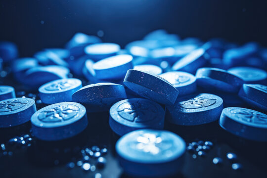 Ecstasy pills with mdma on a dark background