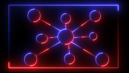 Fototapeta premium Glowing neon molecular structure sign. Medical studies of molecular structures. Technologies of the future in our life