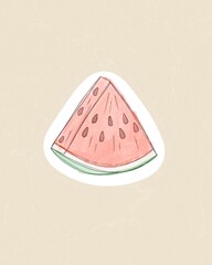 juicy watermelon Cartoon funny sticker in comic style with contour. Decoration for greeting cards, posters and prints for clothes, flyers, emblems.