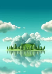 Zelfklevend Fotobehang Cartoon style landscape with grass and clouds Created with generative Ai © Sanuar_husen