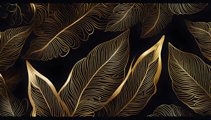 Abstract golden outline leaves template, artistic cover design, colorful luxury backgrounds