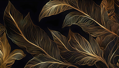 Abstract golden outline leaves template, artistic cover design, colorful luxury backgrounds