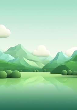 Cartoon style landscape with grass and clouds Created with generative Ai