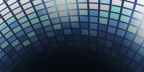 Blue and White Retro Style 3D Square Mosaic Curved Translucent Surface - Geometric Pattern, Abstract Futuristic Vector Background, Texture Design, Template with Copyspace, Place, Room for Your Text