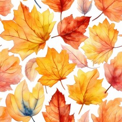 Naklejka na ściany i meble Autumn Leaves Watercolor Seamless Patterns: Nature-Inspired Art